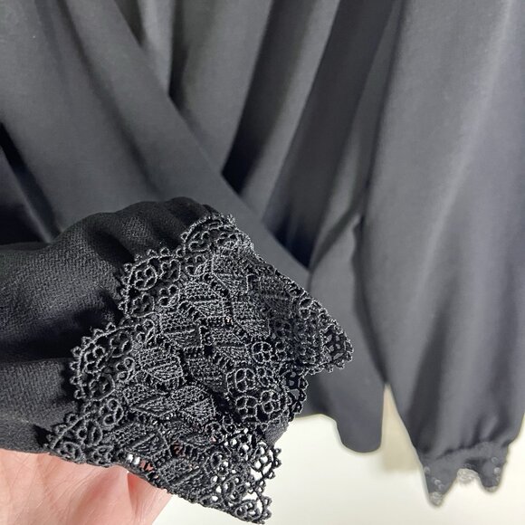 Sezane Abelia Blouse Black Wrap Style V-Neck Top Size 36 US 4 Lace Cuff Feminine - Picture 4 of 10